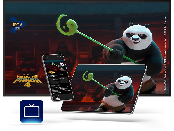 IPTV NORDIC-gränssnitt – skärmbild med kanal­vy och innehållspresentation.